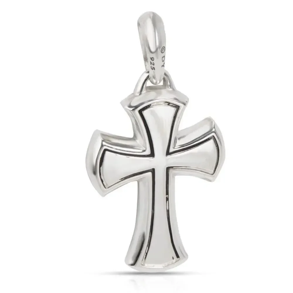 David Yurman Knife-Edge Cross Pendant Sterling Silver with Pave Black Diamonds